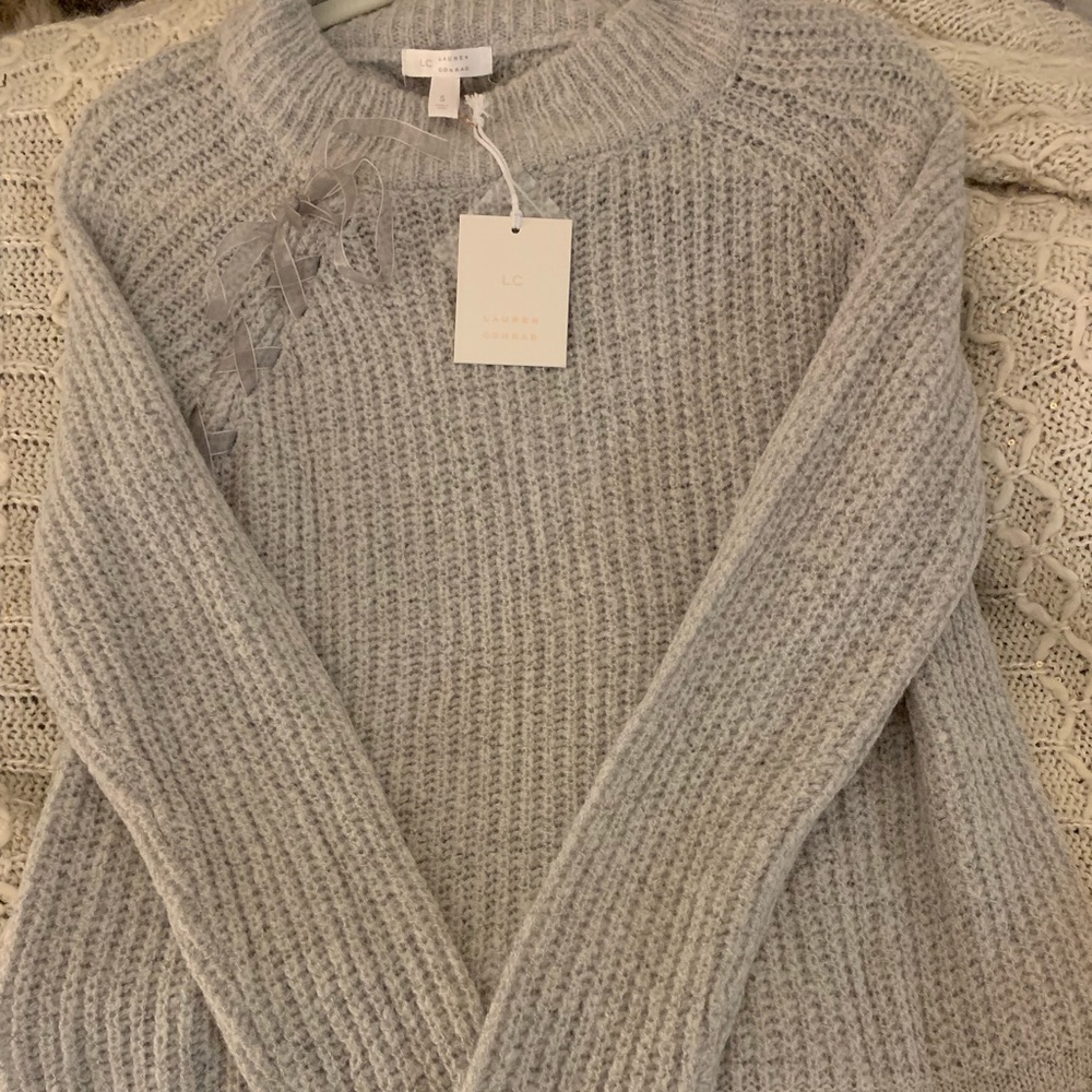 LC   Grey Heather Lace up Tunic Sweater